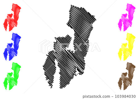 Flakstadoya island (Kingdom of Norway, Lofoten archipelago) map vector illustration, scribble sketch Flakstadoya map 103984030