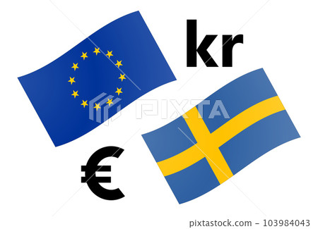 EURSEK forex currency pair vector illustration. EU and Swedish flag, with Euro and Krone symbol. EURSEK forex currency pair vector illustration. EU and Swedish flag, with Euro and Krone symbol. 103984043