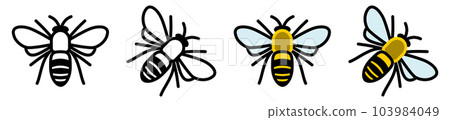 Bee icon, top view, black and coloured version Bee icon, top view, black and coloured version 103984049