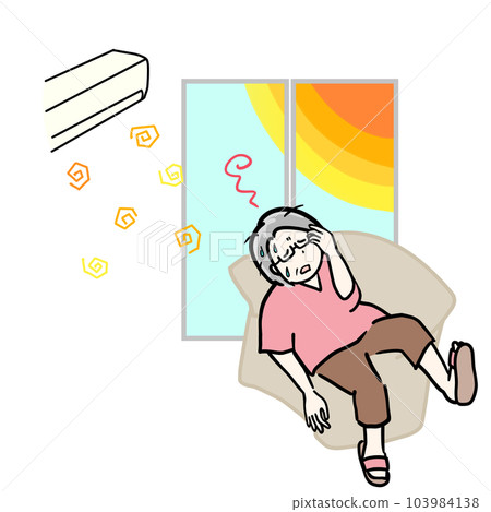 在炎熱的房間裡容易中暑的夏季高級女性插圖 103984138