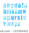 Splashing lowercase alphabet in watercolor style 103984402