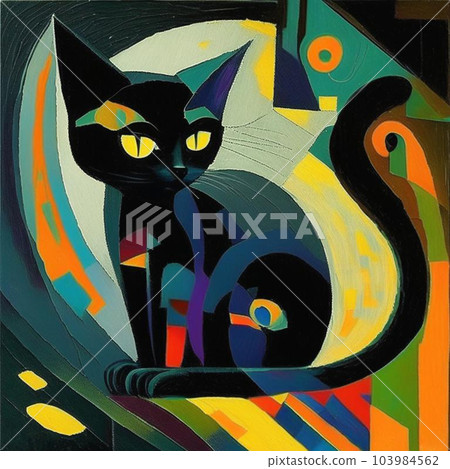 Black kitten on bright abstract background. 103984562