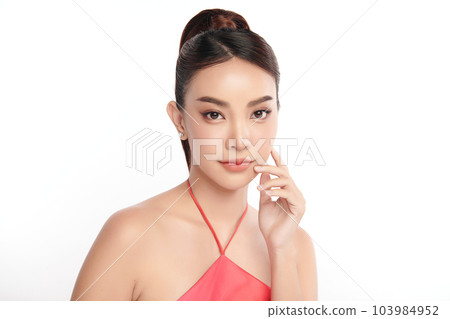 Beautiful young asian woman with clean fresh skin on white background, Face care, Facial treatment, Cosmetology, beauty and spa, Asian women portrait. 103984952
