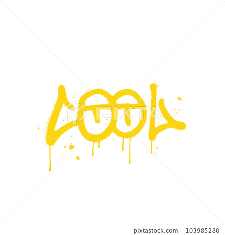 Urban graffiti COOL word sprayed in yellow over white with yeys signs. Trendy dirty typography design perfect for banner,poster,sticker. eps10 vector Urban graffiti COOL word sprayed in yellow over white with yeys signs. Trendy dirty typography design perfect for banner,poster,sticker. eps10 vector 103985280