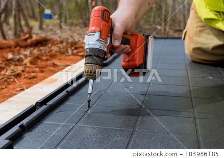 Careful attention should be given while screwing plastic base platform for plastic vinyl storage shed. 103986185