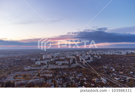 Aerial autumn sunset city view with scenic sky 103986331