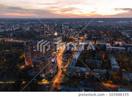 Aerial city view at sunset, Kharkiv center streets Aerial city view at sunset, Kharkiv center streets 103986335