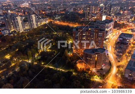 Aerial illuminated park and city streets, Kharkiv 103986339