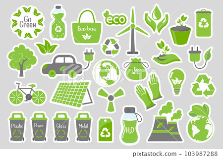 Big set of ecology icons. Collection of flat design eco concepts. Icons, stickers, vector 103987288