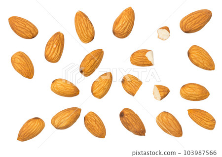 Almonds isolated on white background. top view 103987566