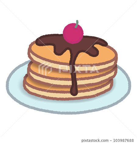 Stack of pancake with chocolate topping 103987688