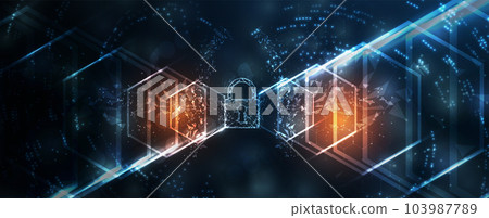 internet digital security technology concept for business background. Lock on circuit board internet digital security technology concept for business background. Lock on circuit board 103987789