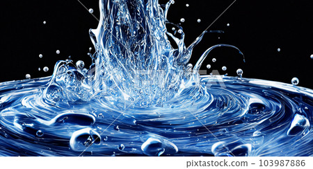 Splashing of Hyaluron gel. Liquid hyaluronic acid gel on macro. Hyaluronic acid cosmetic gel. Bubbles Gel texture on skin black background. Textured background with oxygen bubbles. skin care product 103987886