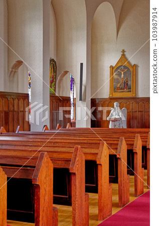 Interior of Akureyrarkirkja Lutheran Church in Akureyri, Iceland 103987914