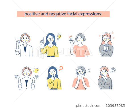 Four women's facial expressions_h12-15 Negative & positive Four women's facial expressions_h12-15 Negative & positive 103987985