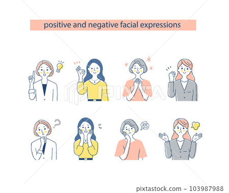 Four women's facial expressions_h12-15 Negative & positive 103987988