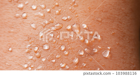 Collagen And Hyaluron Serum Gel On Skin. Splashing of Hyaluron gel. Liquid hyaluronic acid gel on skin. Cosmetic bubbles Gel texture on skin black background. Textured background. skin care product 103988116