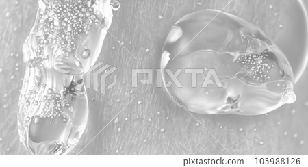 Collagen And Hyaluron Serum Gel On Skin. Splashing of Hyaluron gel. Liquid hyaluronic acid gel on skin. Cosmetic bubbles Gel texture on skin black background. Textured background. skin care product Collagen And Hyaluron Serum Gel On Skin. Splashing of Hyaluron gel. Liquid hyaluronic acid gel on skin. Cosmetic bubbles Gel texture on skin black background. Textured background. skin care product 103988126