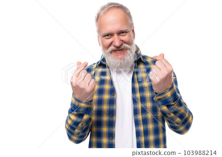 handsome 50s elderly gray-haired man with a beard on a white background handsome 50s elderly gray-haired man with a beard on a white background 103988214