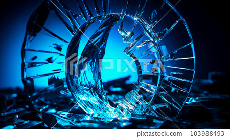 Broken glass on dark blue background. digital toned image. Generative AI 103988493