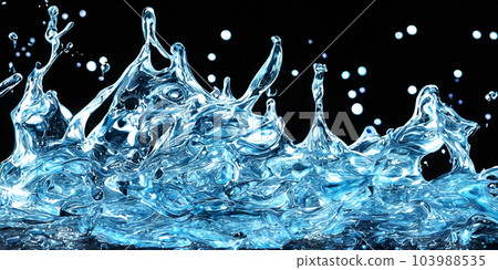 Hyaluron And Collagen Serum water Gel against black background. Splashing of Hyaluron gel. Liquid hyaluronic acid gel splash or Cosmetic lotion Gel texture on black. skincare product. Science and tech 103988535