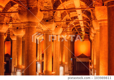 Beautiful cistern in Istanbul. Cistern - underground water reservoir build in 6th century, Istanbul, Turkey, Turkiye Beautiful cistern in Istanbul. Cistern - underground water reservoir build in 6th century, Istanbul, Turkey, Turkiye 103989811