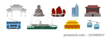 Chinese Country Landmark and Attribute Vector Illustration Set 103989937