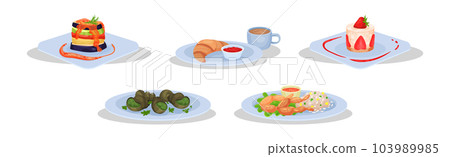 French Food and Traditional Cuisine Dish Vector Set French Food and Traditional Cuisine Dish Vector Set 103989985