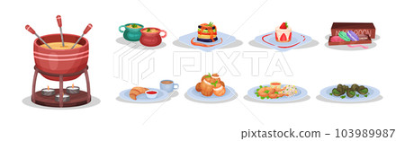 French Food and Traditional Cuisine Dish Vector Set French Food and Traditional Cuisine Dish Vector Set 103989987