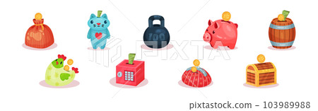 Different Money Boxes for Saving Cash and Coins Vector Set Different Money Boxes for Saving Cash and Coins Vector Set 103989988