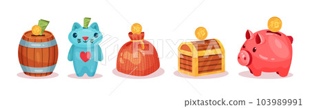 Different Money Boxes for Saving Cash and Coins Vector Set 103989991