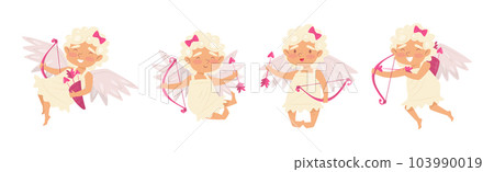 Cupid Girl Angel with Bow and Arrow Vector Set Cupid Girl Angel with Bow and Arrow Vector Set 103990019