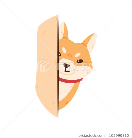Akita Inu Dog Peeking from Behind Corner Vector Illustration 103990810