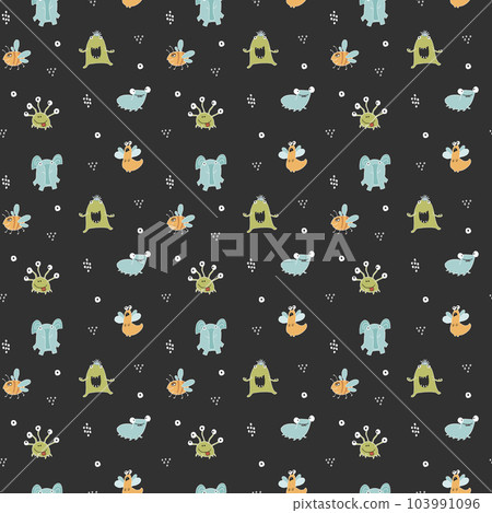 Cute monsters seamless pattern. Cartoon monsters background. Vector illustration Cute monsters seamless pattern. Cartoon monsters background. Vector illustration 103991096