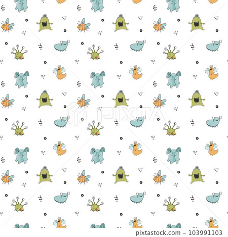 Cute monsters seamless pattern. Cartoon monsters background. Vector illustration Cute monsters seamless pattern. Cartoon monsters background. Vector illustration 103991103