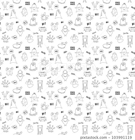 Cute monsters seamless pattern. Cartoon monsters background. Vector illustration Cute monsters seamless pattern. Cartoon monsters background. Vector illustration 103991119