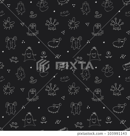 Cute monsters seamless pattern. Cartoon monsters background. Vector illustration 103991143