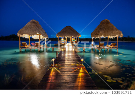 Tropical Resort in the Lagoon by night Tropical Resort in the Lagoon by night 103991751
