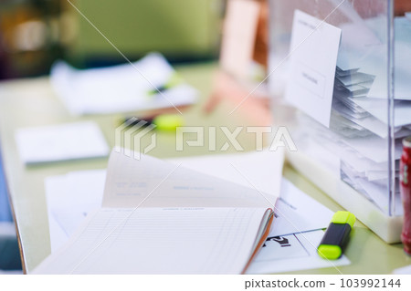 Ballot box background with no people and copy space. voting campaign envelope in electoral college Ballot box background with no people and copy space. voting campaign envelope in electoral college 103992144
