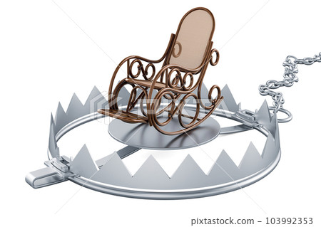 Rocking chair inside bear trap, 3D rendering 103992353
