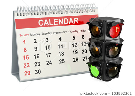 Traffic light with desk calendar, 3D rendering 103992361