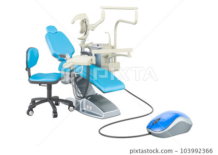 Dental chair unit with computer mouse. 3D rendering Dental chair unit with computer mouse. 3D rendering 103992366