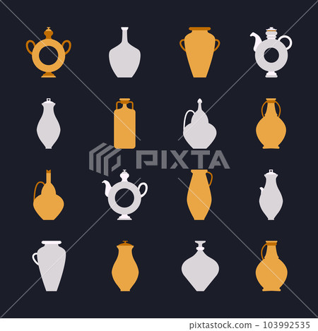 Vector flat illustration set. Various vases for drinking. Pottery studio icon set 103992535