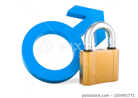 Male gender symbol with padlock. 3D rendering Male gender symbol with padlock. 3D rendering 103992771