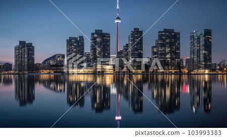 Panoramic skyline and modern commercial buildings with empty asphalt road. AI Generative. Panoramic skyline and modern commercial buildings with empty asphalt road. AI Generative. 103993383