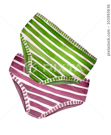 A pair of striped panties. Watercolor isolated illustration A pair of striped panties. Watercolor isolated illustration 103993636