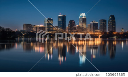 Panoramic skyline and modern commercial buildings with empty asphalt road. AI Generative. 103993865