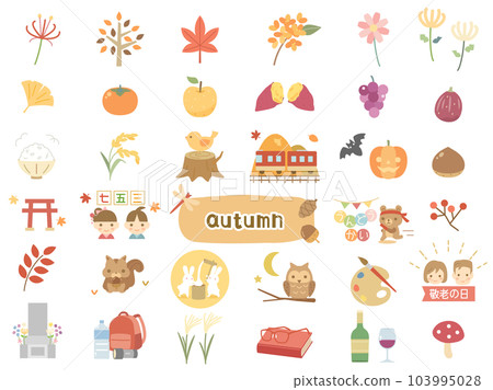 A set of illustrations of autumn events and materials such as Halloween and fern 103995028