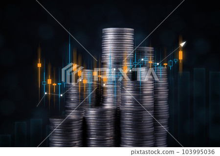 Stack of coins with graph chart growth up, Business marketing Stack of coins with graph chart growth up, Business marketing 103995036