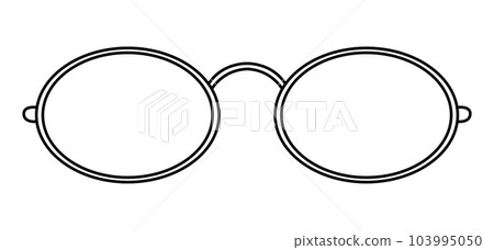 Oval frame glasses fashion accessory illustration. Sunglass front view for Men, women, unisex silhouette style, flat rim 103995050